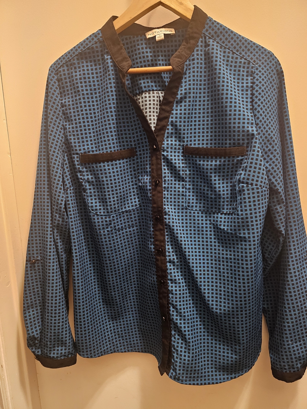 Notations Teal And Black Grid Blouse WhimsyGoth Size M E D EUC